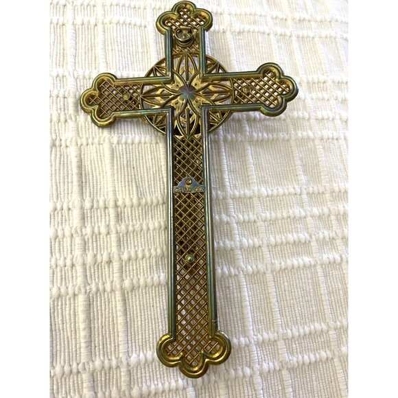Vintage Ornate Gilded Gold Filigree Ornate Crucifix By Gallo Co. NYC - Picture 2 of 2